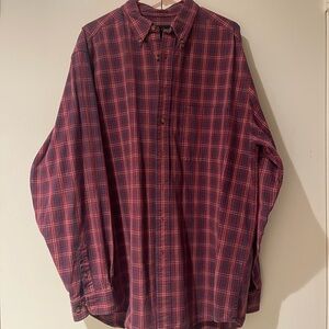 Eddie Bauer Men's Red and Blue Plaid Shirt